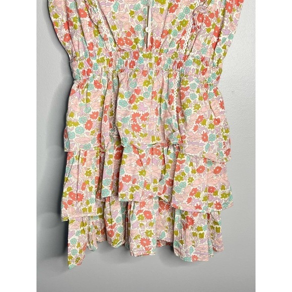 Love the Label Ines Floral Tiered Ruffle Mini Dress Cream Women's Size Medium - Picture 6 of 12